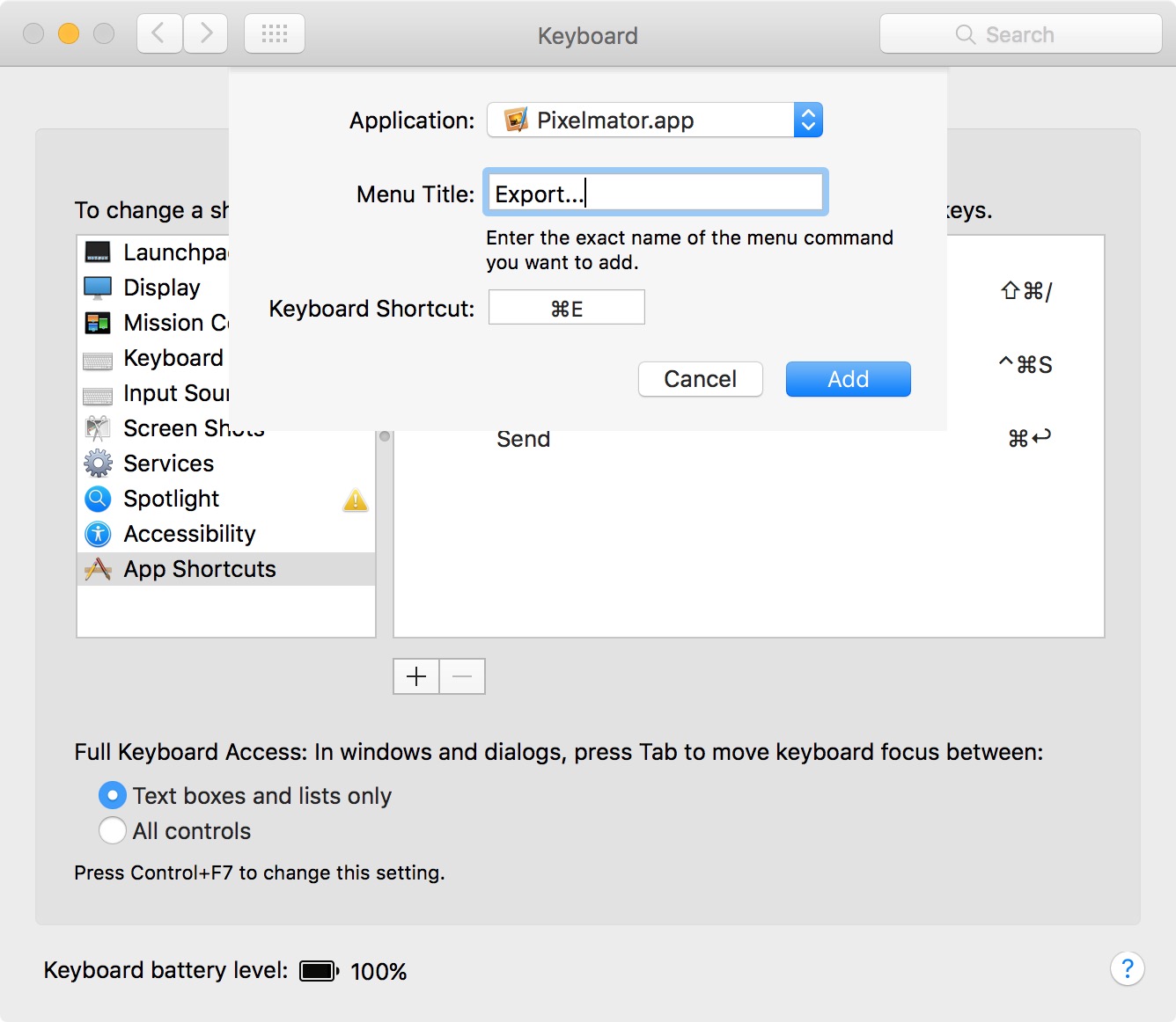 Mac change keyboard shortcut